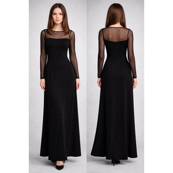 Jones New York Dress Dresses & Skirts - Jones New York Dress Womens 10 Black Mesh Sleeve Maxi Goth Glam Formal Evening